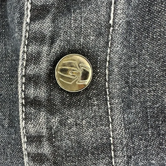 Y2K Spider-man 3 Black Jean Jacket with patches Spider detail on buttons Size 6 - Picture 3 of 4